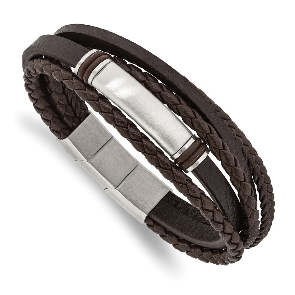 Kazi Luxury Stainless Steel Brushed Brown PU Leather & Rubber 8in w/.5in ext